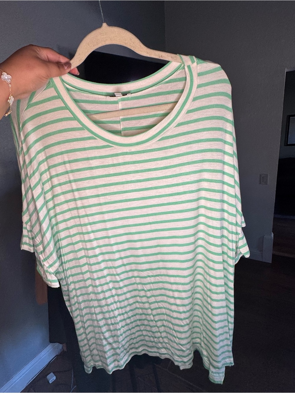 white birch Mint-Striped Short Sleeve Tee in Green and White